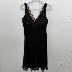 VTG Ann Klein Black Sleeveless Dress Lace Silk Cocktail Wedding Guest LBD Size 6